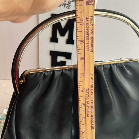 LOW START vintage black leather silver metal strap handbag - Picture 8 of 11